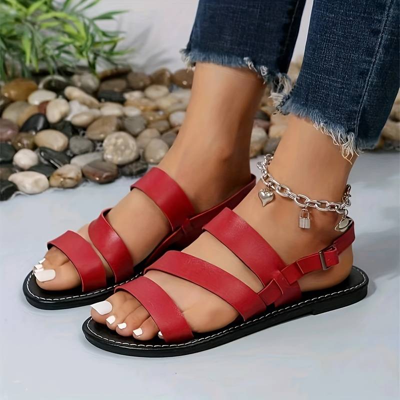 Vegan Leather Flat Sandals With Tri-Strap For Summer Comfort