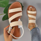 Vegan Leather Flat Sandals With Tri-Strap For Summer Comfort