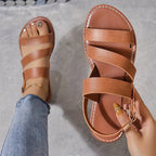 Vegan Leather Flat Sandals With Tri-Strap For Summer Comfort