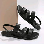 Vegan Leather Flat Sandals With Tri-Strap For Summer Comfort