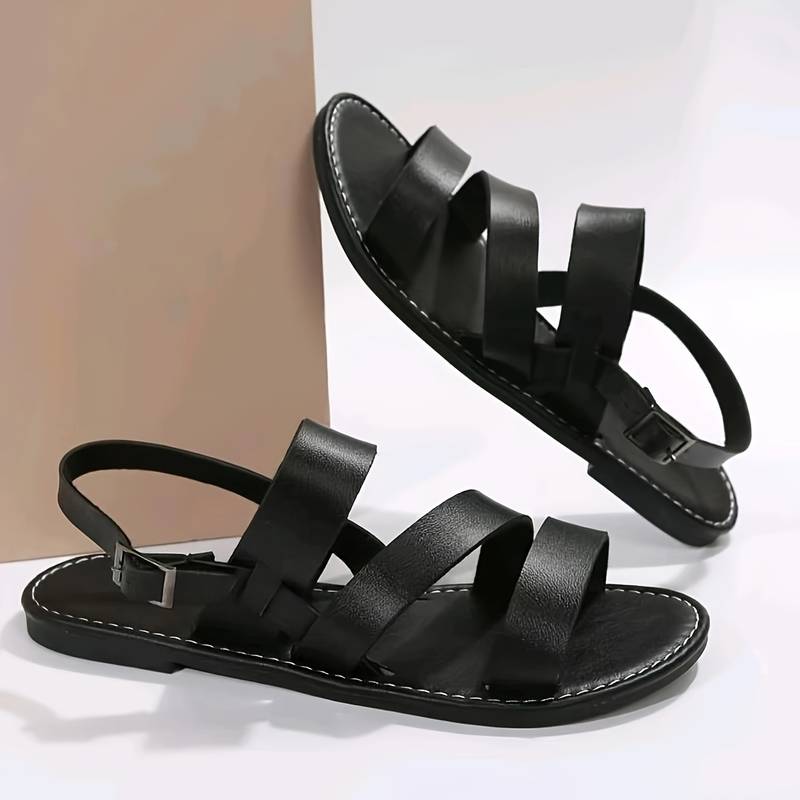 Vegan Leather Flat Sandals With Tri-Strap For Summer Comfort