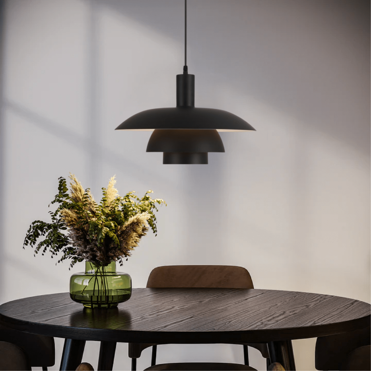 Modern Pendant Light With Layered Metal Shade, 12 Inch Diameter