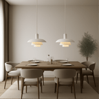Modern Pendant Light With Layered Metal Shade, 12 Inch Diameter
