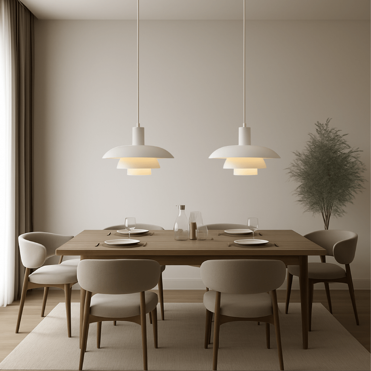 Modern Pendant Light With Layered Metal Shade, 12 Inch Diameter