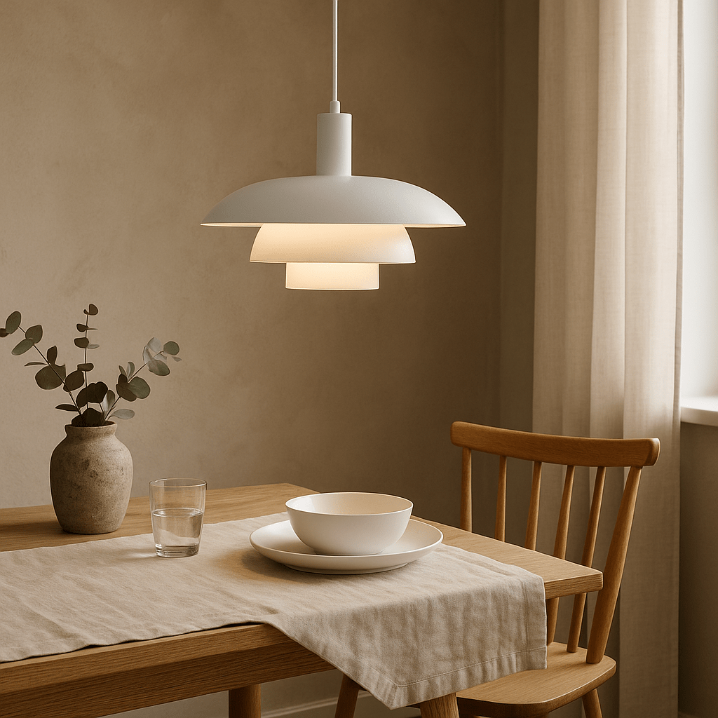 Modern Pendant Light With Layered Metal Shade, 12 Inch Diameter