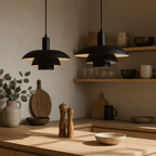 Modern Pendant Light With Layered Metal Shade, 12 Inch Diameter