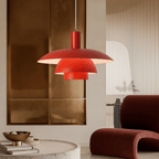 Modern Pendant Light With Layered Metal Shade, 12 Inch Diameter