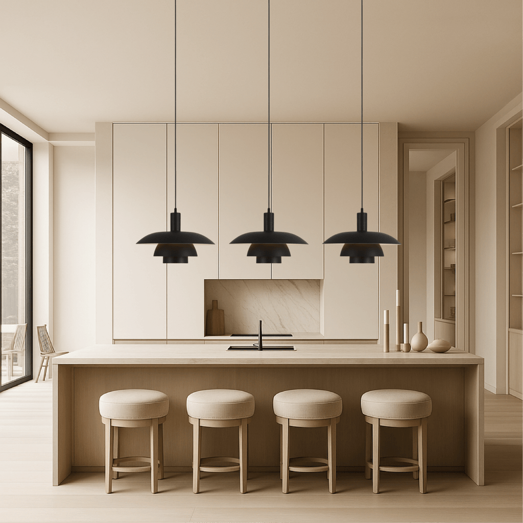 Modern Pendant Light With Layered Metal Shade, 12 Inch Diameter