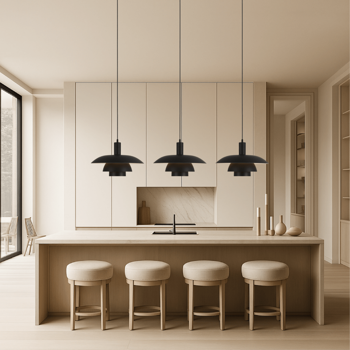 Modern Pendant Light With Layered Metal Shade, 12 Inch Diameter