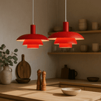 Modern Pendant Light With Layered Metal Shade, 12 Inch Diameter