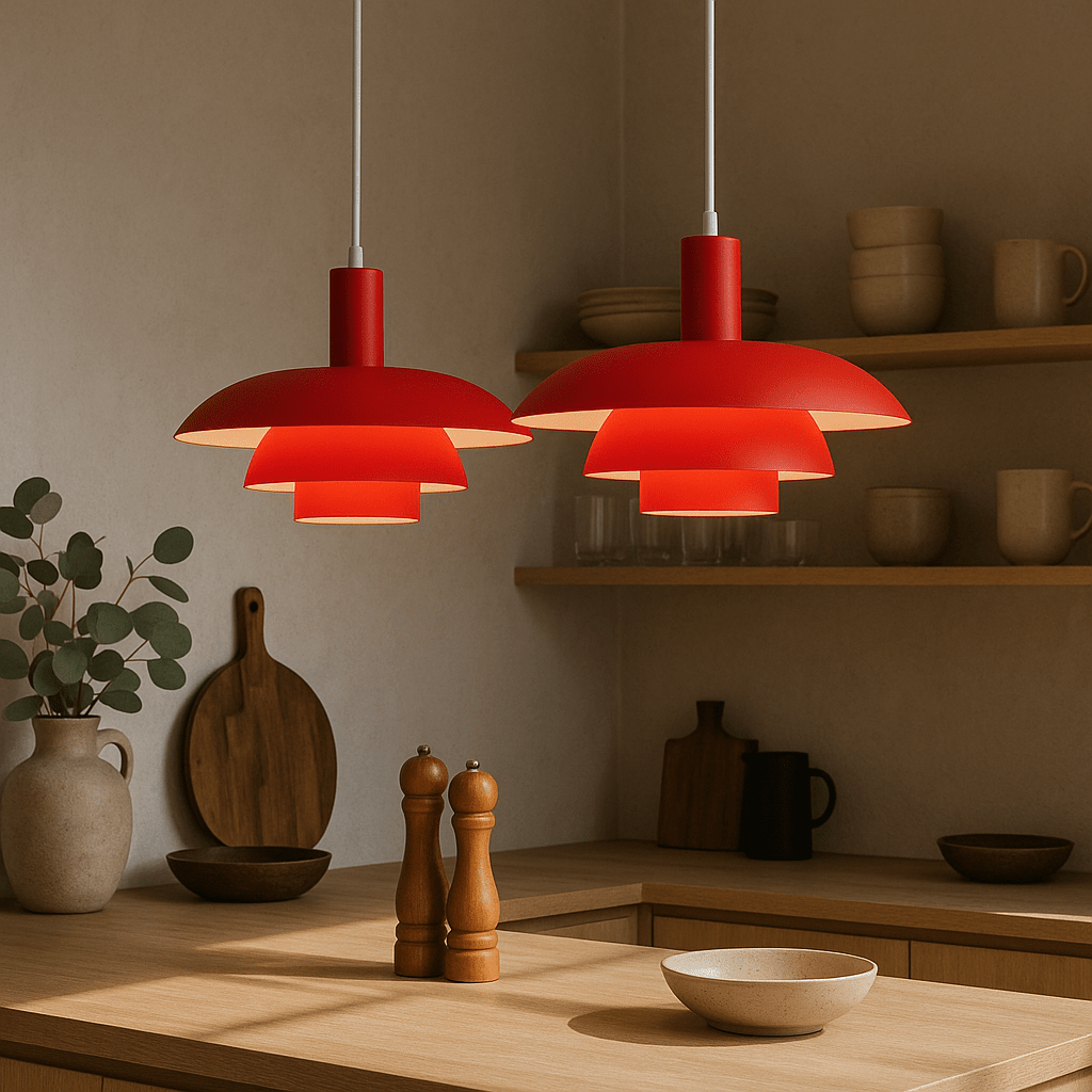 Modern Pendant Light With Layered Metal Shade, 12 Inch Diameter