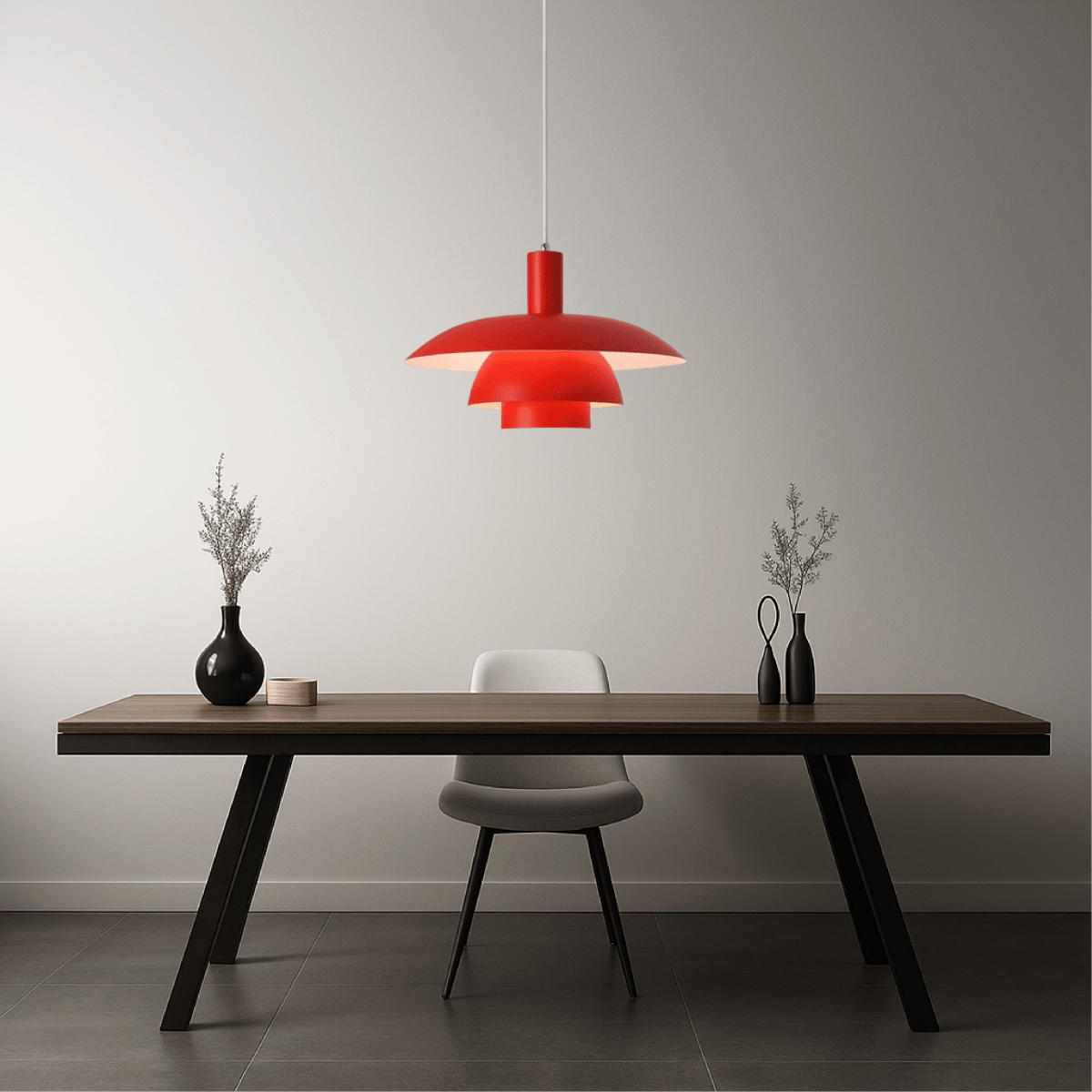 Modern Pendant Light With Layered Metal Shade, 12 Inch Diameter