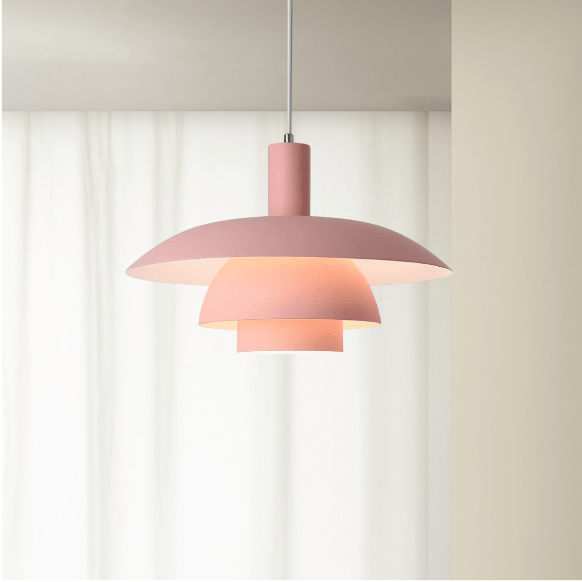 Modern Pendant Light With Layered Metal Shade, 12 Inch Diameter