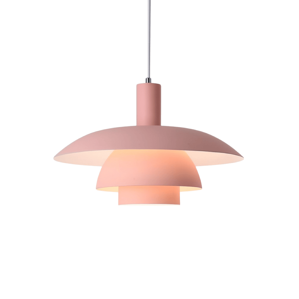 Modern Pendant Light With Layered Metal Shade, 12 Inch Diameter