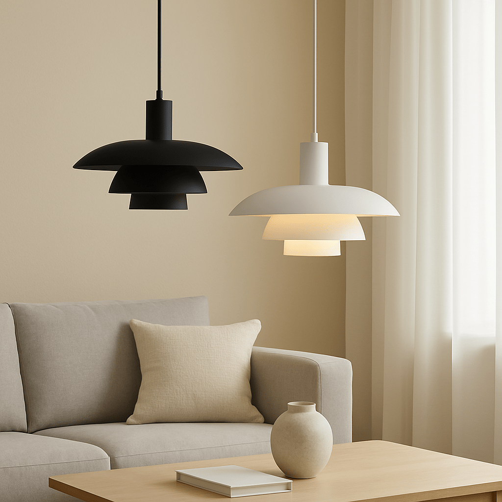 Modern Pendant Light With Layered Metal Shade, 12 Inch Diameter