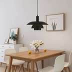 Modern Pendant Light With Layered Metal Shade, 12 Inch Diameter