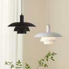 Modern Pendant Light With Layered Metal Shade, 12 Inch Diameter