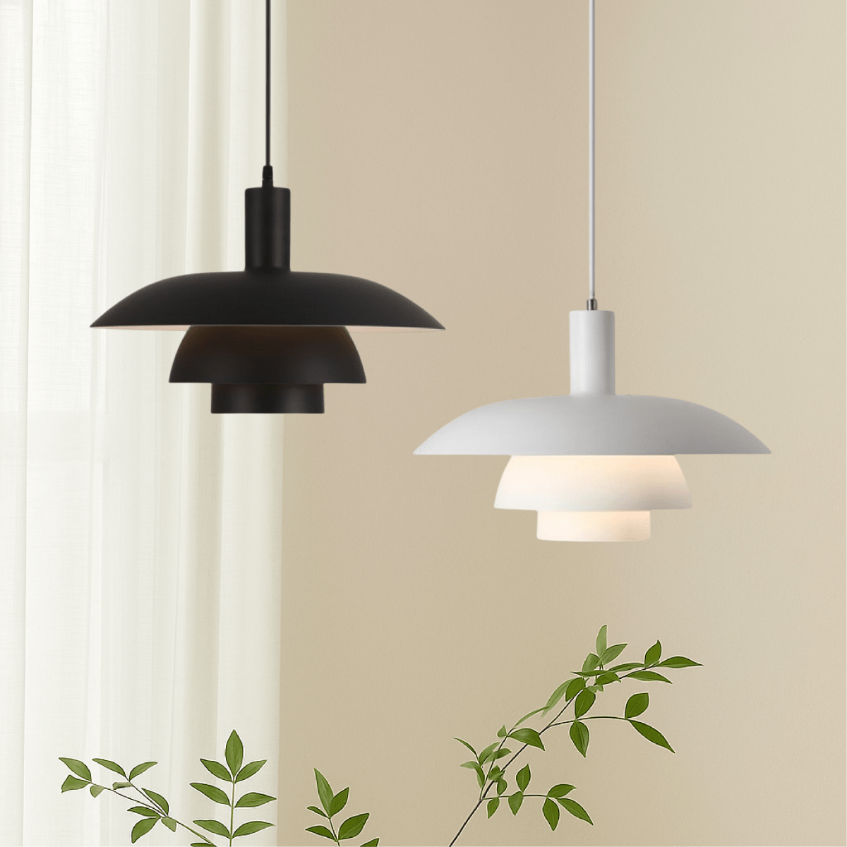 Modern Pendant Light With Layered Metal Shade, 12 Inch Diameter