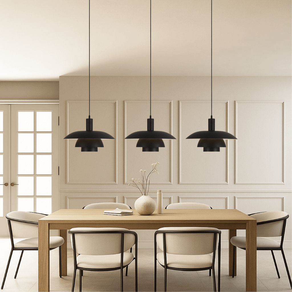 Modern Pendant Light With Layered Metal Shade, 12 Inch Diameter