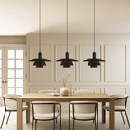 Modern Pendant Light With Layered Metal Shade, 12 Inch Diameter