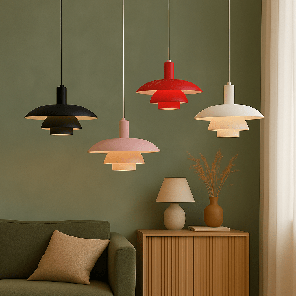 Modern Pendant Light With Layered Metal Shade, 12 Inch Diameter