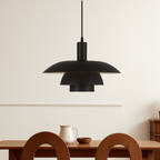 Modern Pendant Light With Layered Metal Shade, 12 Inch Diameter