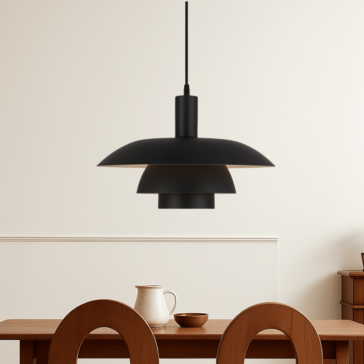 Modern Pendant Light With Layered Metal Shade, 12 Inch Diameter