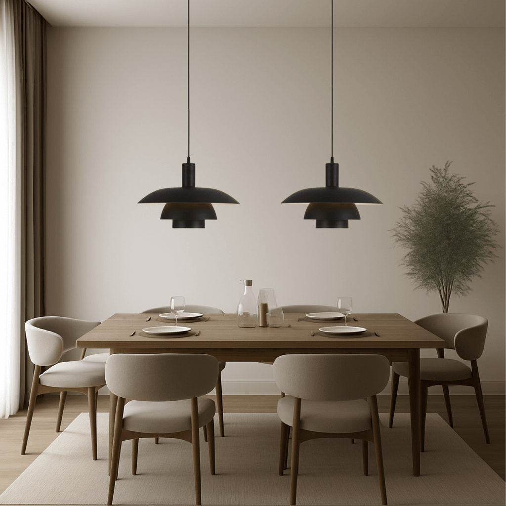 Modern Pendant Light With Layered Metal Shade, 12 Inch Diameter