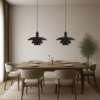 Modern Pendant Light With Layered Metal Shade, 12 Inch Diameter