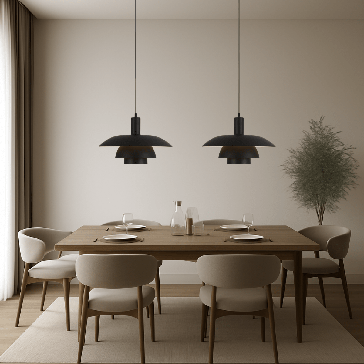 Modern Pendant Light With Layered Metal Shade, 12 Inch Diameter
