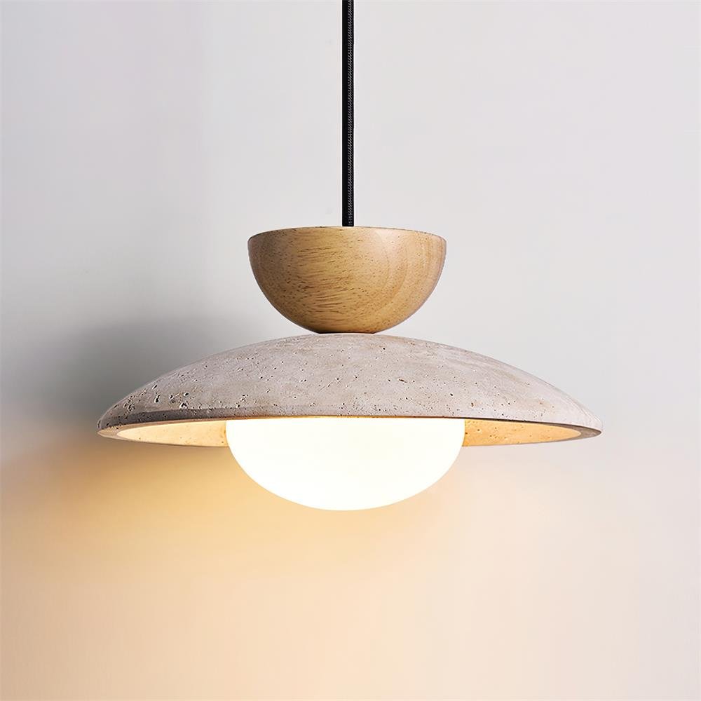 Layered Timber And Stone Pendant Decorative Ceiling Light Fixture