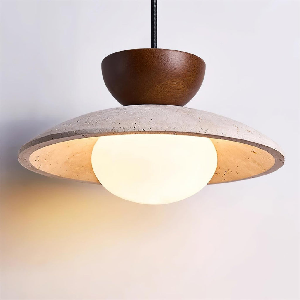 Layered Timber And Stone Pendant Decorative Ceiling Light Fixture