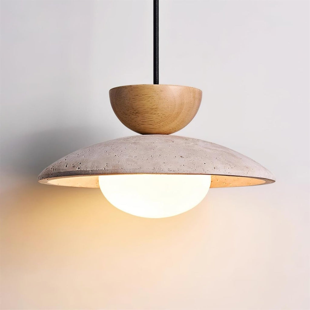 Layered Timber And Stone Pendant Decorative Ceiling Light Fixture