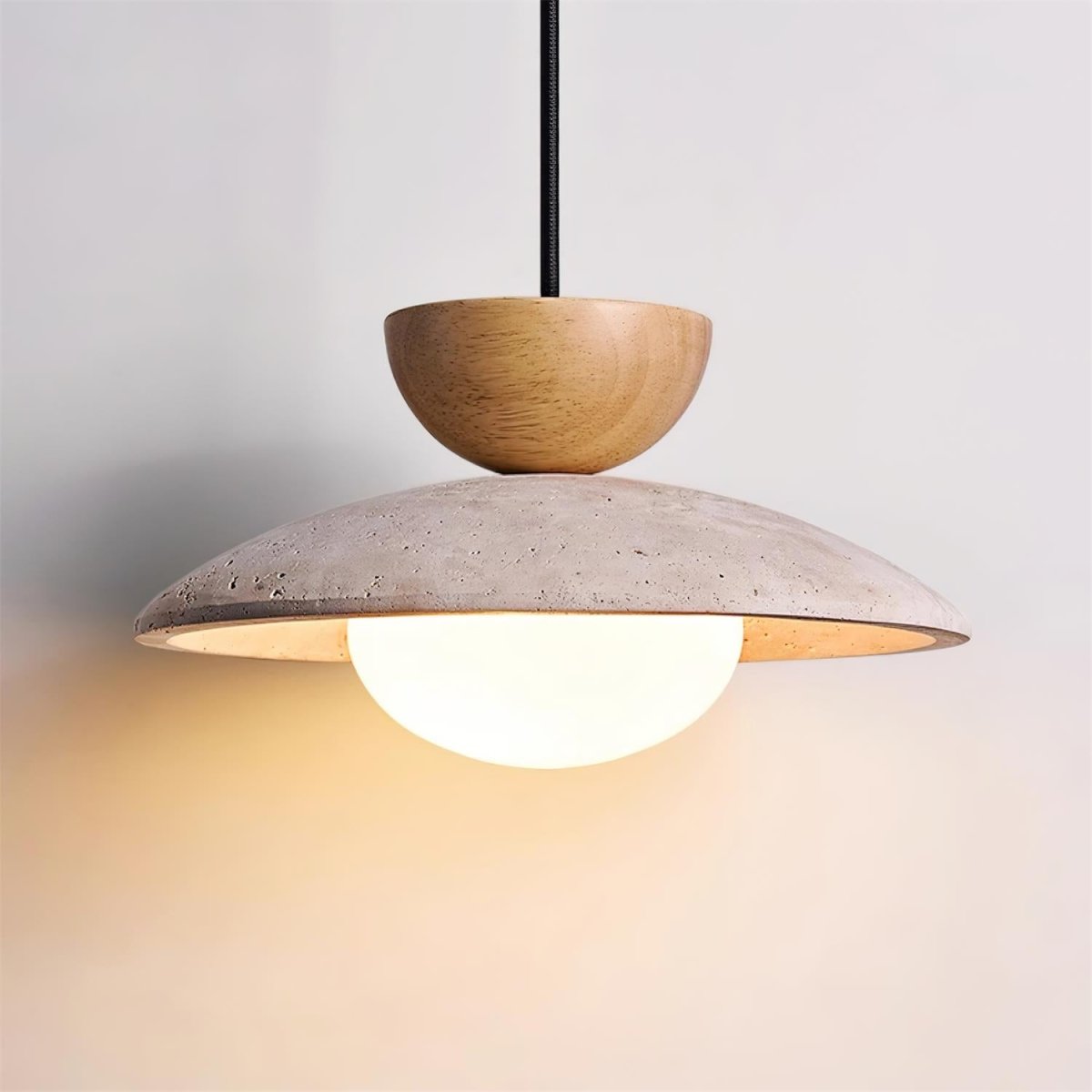 Layered Timber And Stone Pendant Decorative Ceiling Light Fixture