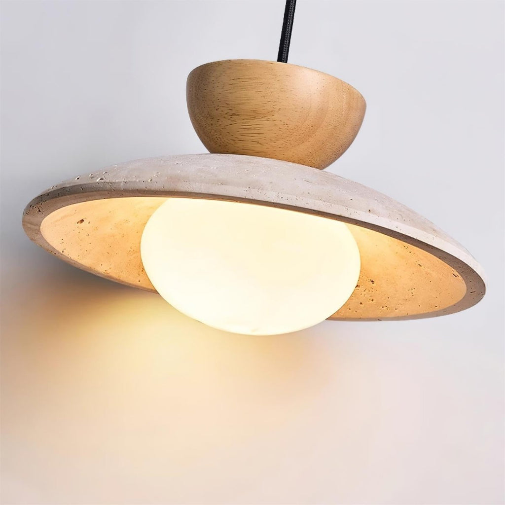 Layered Timber And Stone Pendant Decorative Ceiling Light Fixture
