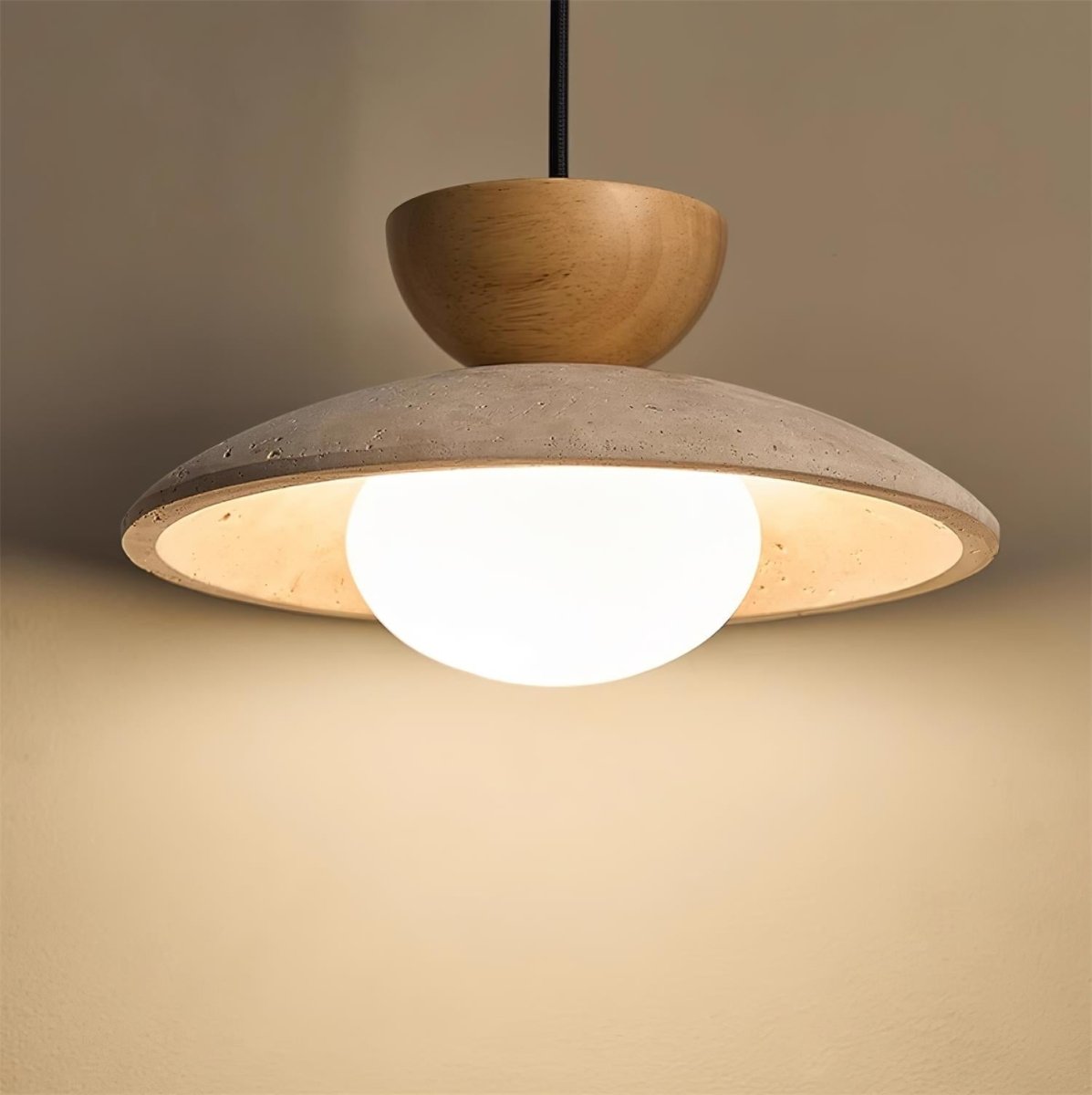 Layered Timber And Stone Pendant Decorative Ceiling Light Fixture