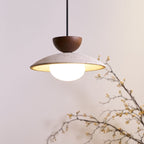 Layered Timber And Stone Pendant Decorative Ceiling Light Fixture