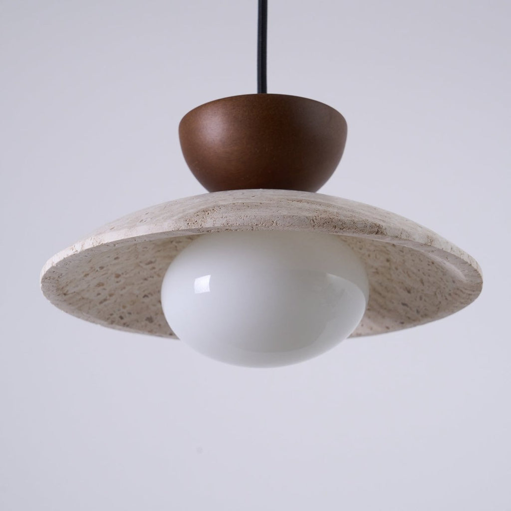 Layered Timber And Stone Pendant Decorative Ceiling Light Fixture