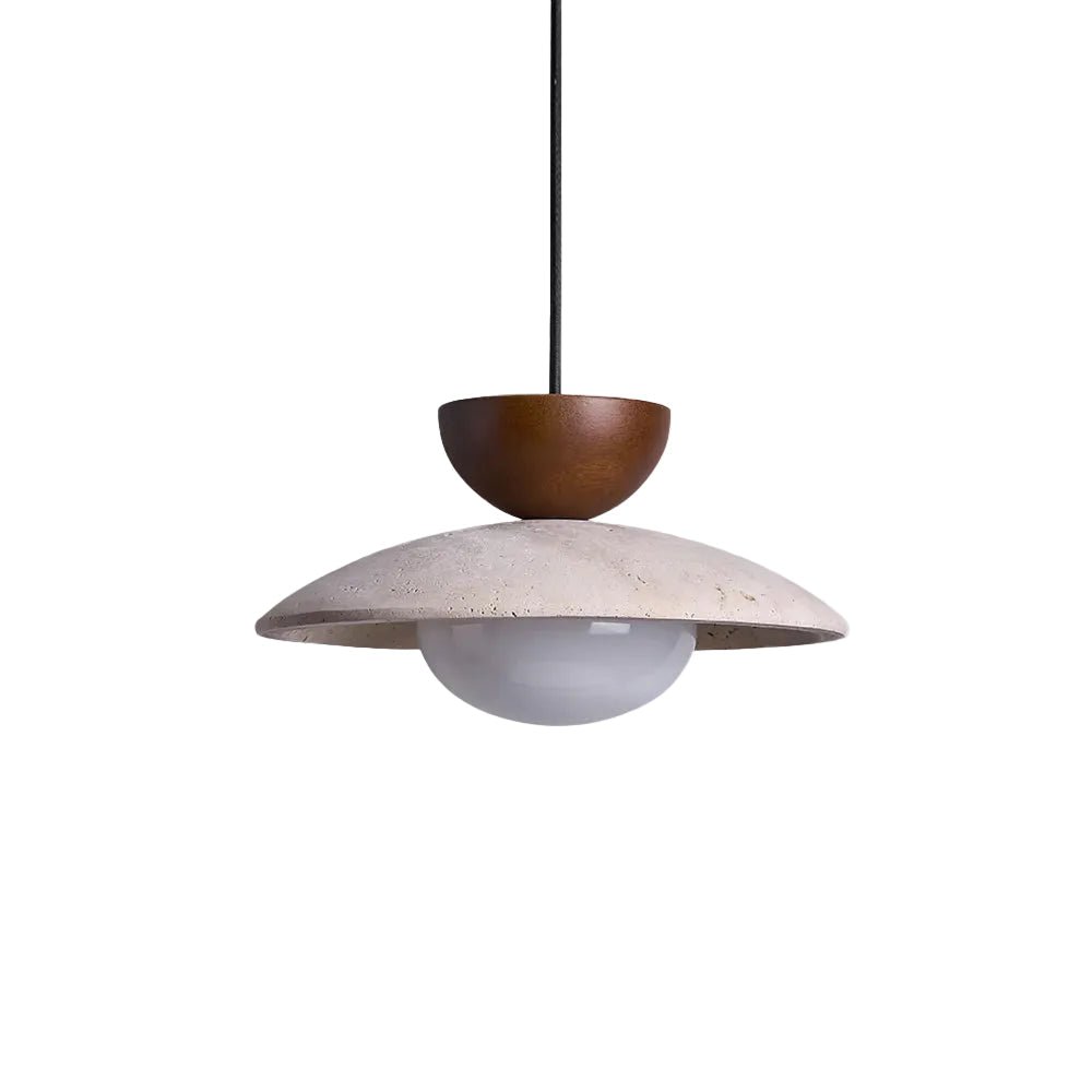 Layered Timber And Stone Pendant Decorative Ceiling Light Fixture
