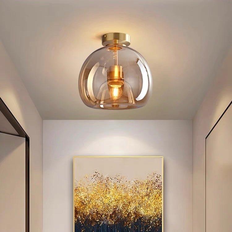 Ceiling Light With Glass Bowl Shade Semi Mount For Living Rooms And Hallways
