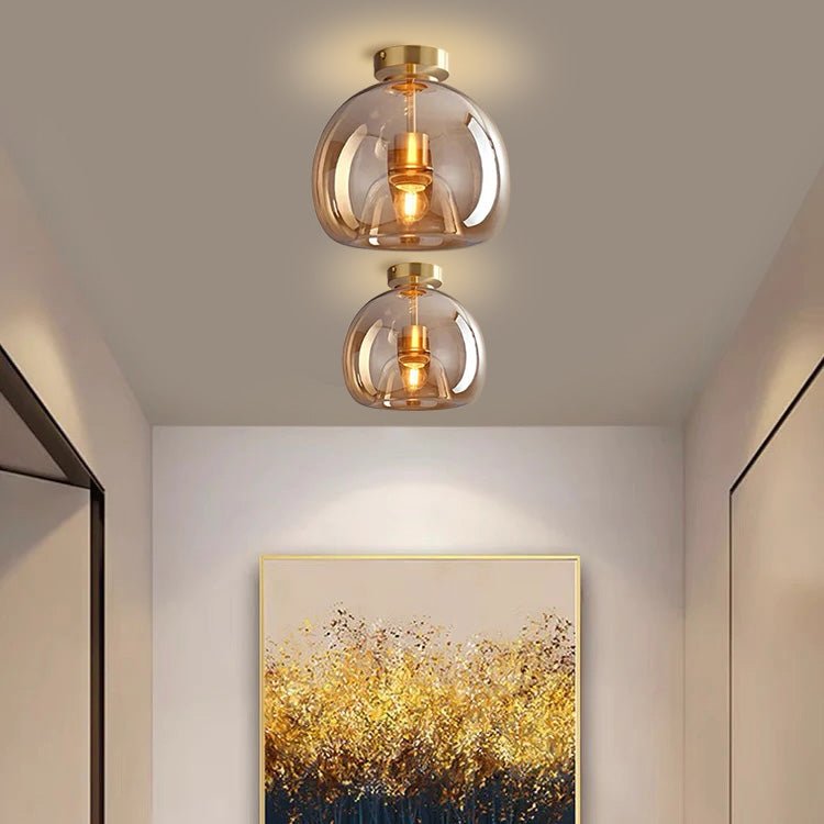 Ceiling Light With Glass Bowl Shade Semi Mount For Living Rooms And Hallways