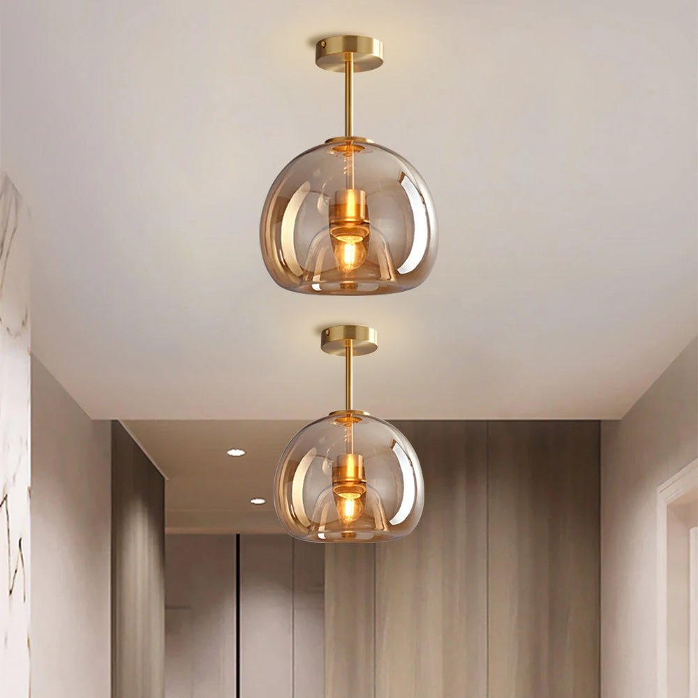 Ceiling Light With Glass Bowl Shade Semi Mount For Living Rooms And Hallways