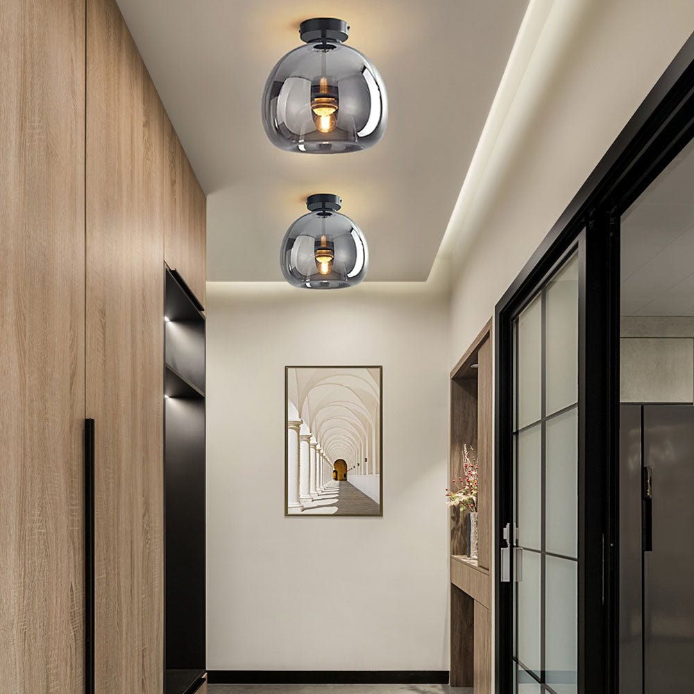 Ceiling Light With Glass Bowl Shade Semi Mount For Living Rooms And Hallways