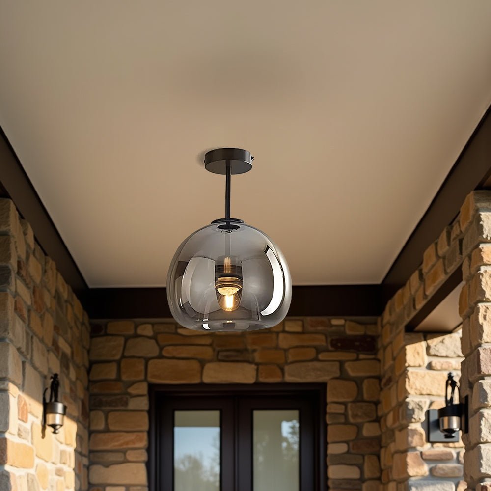 Ceiling Light With Glass Bowl Shade Semi Mount For Living Rooms And Hallways