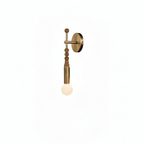 Brass wall lamp with white marble detail against a wall