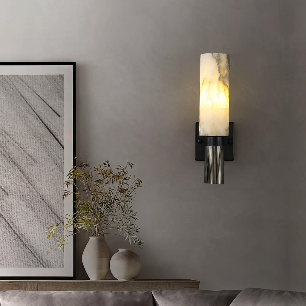 Eldric Alabaster Torch Wall Sconce, Blackened Brass, E14 Socket, LED or Edison Bulb
