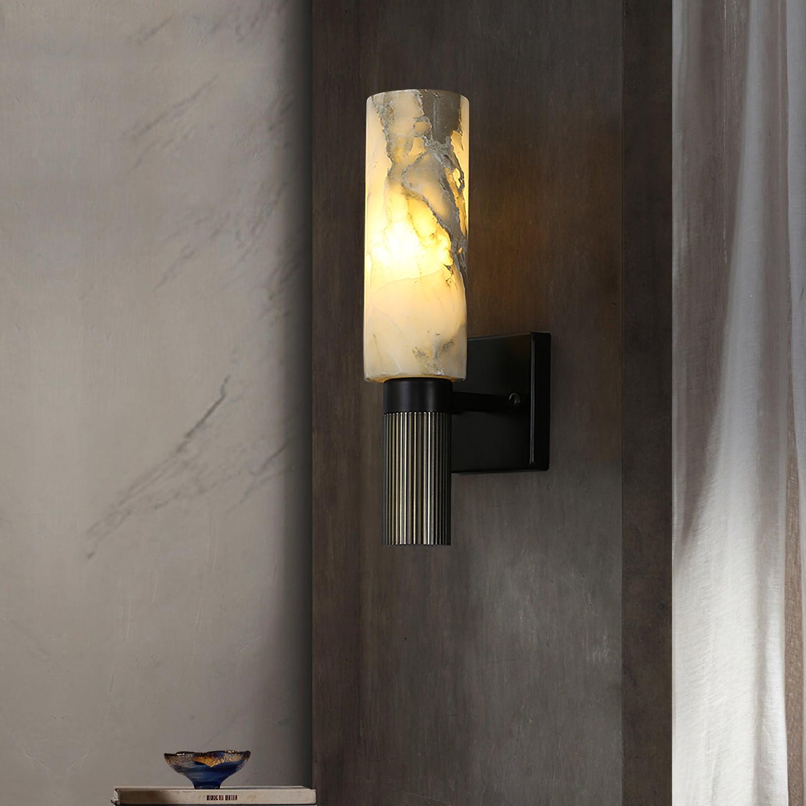 Eldric Alabaster Torch Wall Sconce, Blackened Brass, E14 Socket, LED or Edison Bulb