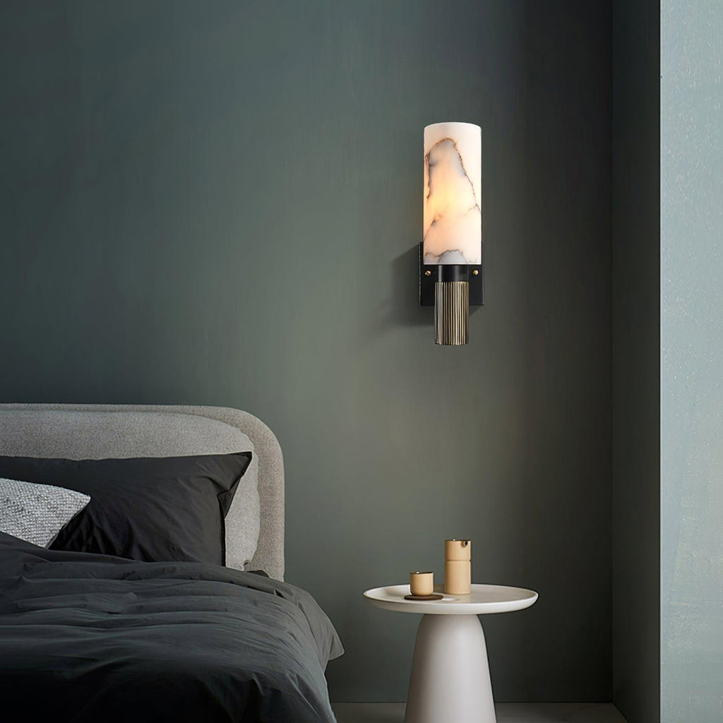 Eldric Alabaster Torch Wall Sconce, Blackened Brass, E14 Socket, LED or Edison Bulb