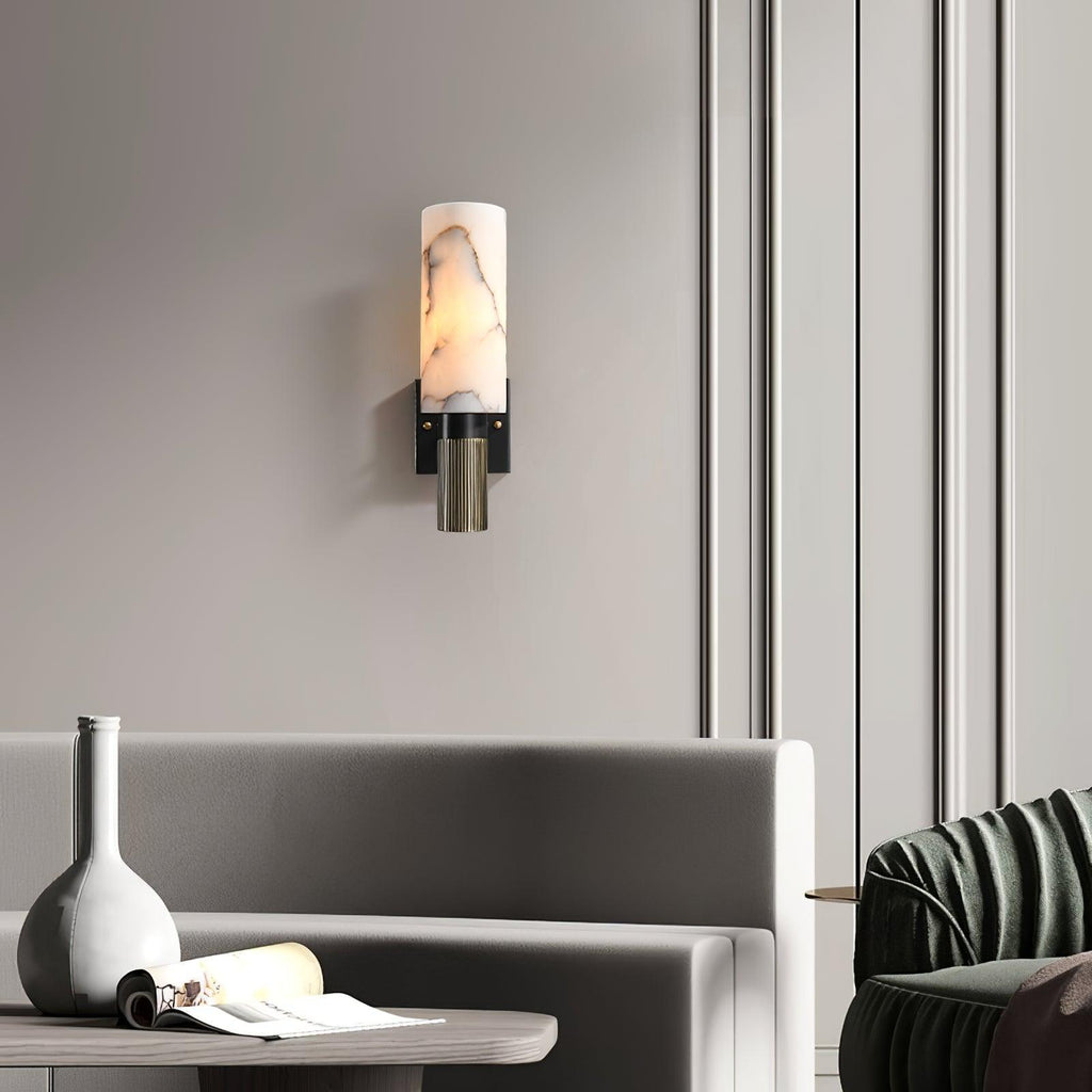 Eldric Alabaster Torch Wall Sconce, Blackened Brass, E14 Socket, LED or Edison Bulb