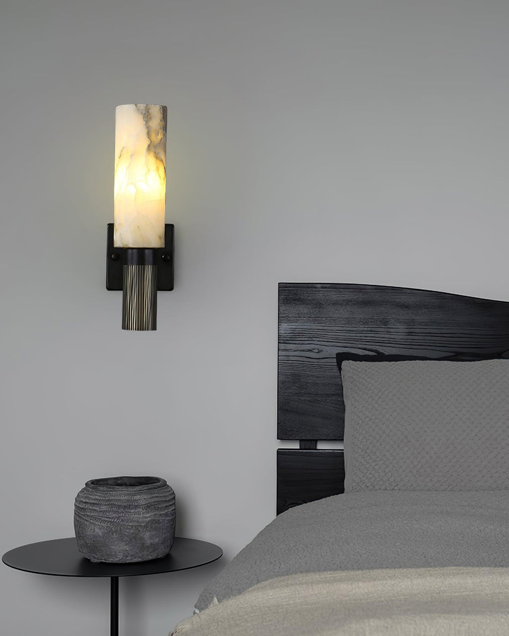 Eldric Alabaster Torch Wall Sconce, Blackened Brass, E14 Socket, LED or Edison Bulb